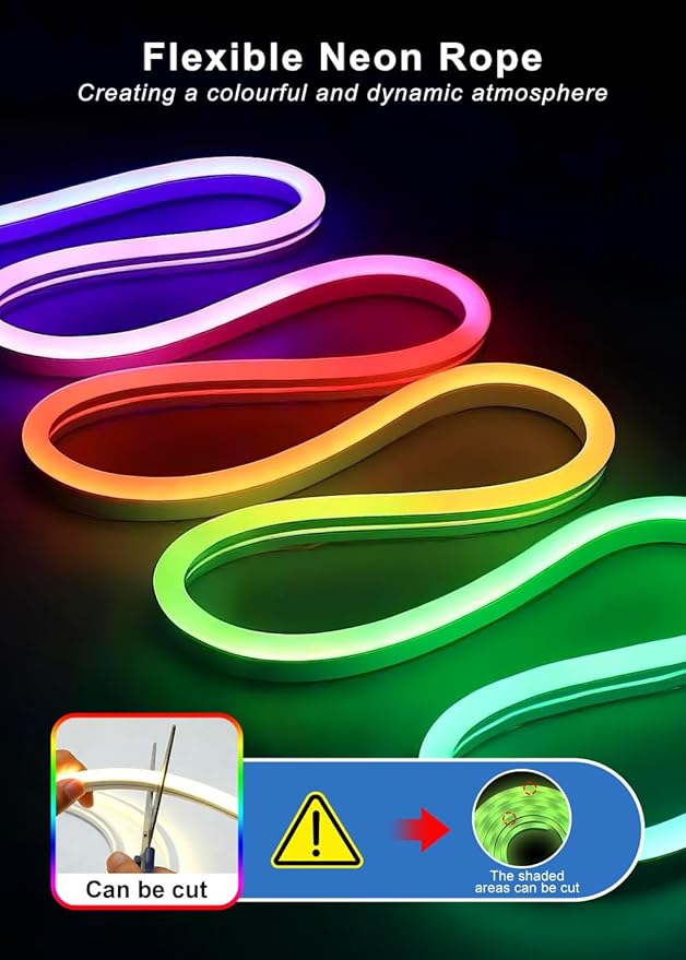 9.8FT Neon Rope Lights,Flexible RGB+IC LED Strip Lights,Remote Control,Multiple Modes,for Living Room,Bedroom,Holiday Decoration
