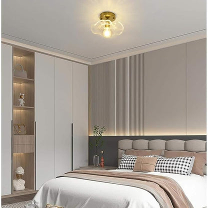 Bubble Ball Semi Flush Mount Ceiling Light Fixture, 24" Bubble Chandelier, Modern Hand Blown Glass Chandelier for Bedroom, Living Room, Dining Room (XD02)