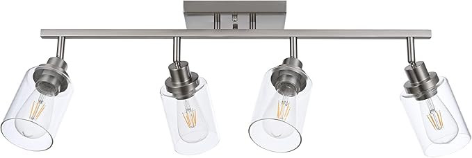 MELUCEE 4 Light Track Lighting Kit 28.7 Inch Bathroom Vanity Light Fixtures Brushed Nickel Ceiling Spotlight Fixture for Hallway Porch Foyer Bath Storage, Clear Glass Shade
