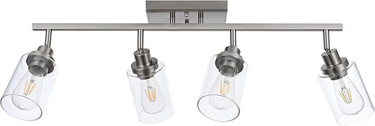 MELUCEE 4 Light Track Lighting Kit 28.7 Inch Bathroom Vanity Light Fixtures Brushed Nickel Ceiling Spotlight Fixture for Hallway Porch Foyer Bath Storage, Clear Glass Shade