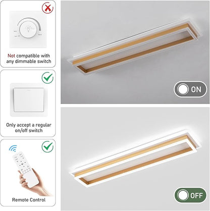 Dimmable Led Ceiling Light with Remote Control 31.5in Modern Linear Flush Mount Ceiling Lighting Fixture Acrylic Long Ceiling Lamp for Living Room Kitchen Dining Room Hallway (Gold)