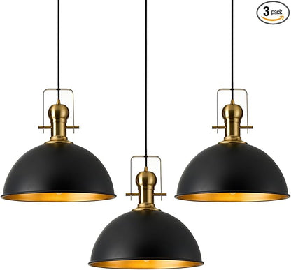 12 Inch Black Farmhouse Pendant Lights Matte Pendant Lights for Kitchen Island Industrial Adjustable Height Vintage Dome Hanging Light Fixtures for Barn Dining Room 3 Packs