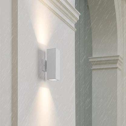 mirrea Modern Outdoor Porch Light Patio Light in 2 Lights with Aluminum Rectangular Tube and Tempered Glass Cover Waterproof Wall Sconce 2 Pack (Matte White)