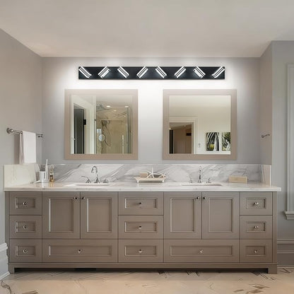 SOLFART 52inch Black Vanity Lights Fixtures - 8 Lights LED Modern Acrylic Matte Black Vanity Lights Bathroom Wall Lighting Over Mirror