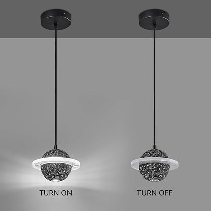 Modern LED Pendant Light Fixtures,Concrete Pendant Lights Kitchen Island, Planet Pendant Lighting Adjustable for Dining Living Room Bedroom Kitchen Island(Black 1-Pack)