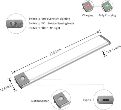 LEPOTEC 54 LED Under Counter Lighting, Motion Kitchen Cabinet Light, Battery Operated Closet Lights, Rechargeable Wireless Camper Caravan Night Light,Warm White (2 Pack)