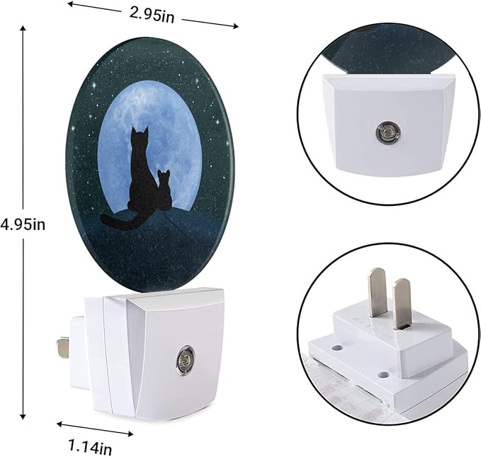 EKOBLA Black Cat Plug-in Night Light, Cat & Mouse on Moon Galaxy LED Nightlight with Dusk to Dawn Sensor for Kids Bedroom & Bathroom