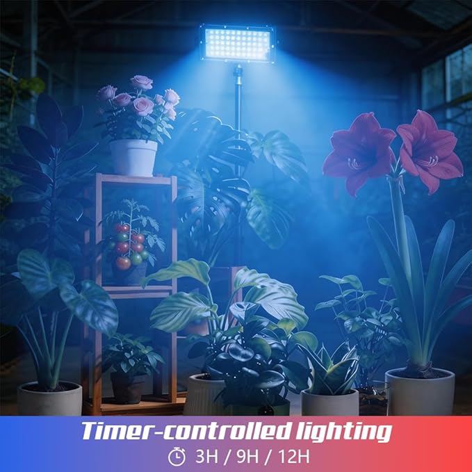 Grow Light for Indoor Plants,LED Plant Grow Light with Adjustable Tripod Stand 32.7”-61.6”,Red Blue Spectrum,USB Powered with 3/9/12H Timer,360° Adjustable Panel for Seedlings,Herbs,Home Garden