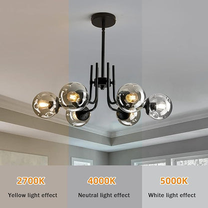 hesoge 6-Lights Glass Globe Sputnik Chandeliers Modern Metal Ceiling Light Fixture Black Semi Flush Mount Chandelier for Living Room Dining Room Bedroom Farmhouse Kitchen.