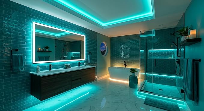 20 Feet Teal Led Lights Strip Indoor Rope Lights Easy DIY Cuttable Strip Lights for Fish Tank Bar Room Bathroom Living Room Kitchen Ceiling Wall Vanity Mirror Decor
