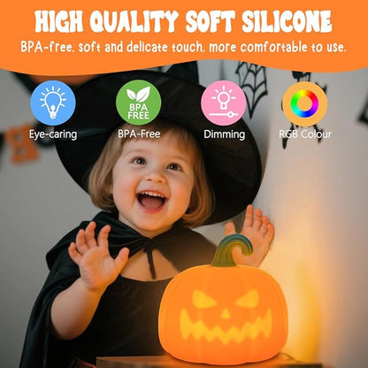 Night Light for Kids, Cute Silicone Nursery Pumpkin Lamp for Baby and Toddler, Halloween NightLight for Boys and Girls,Squishy Kawaii Bedside Lamp for Kids Room