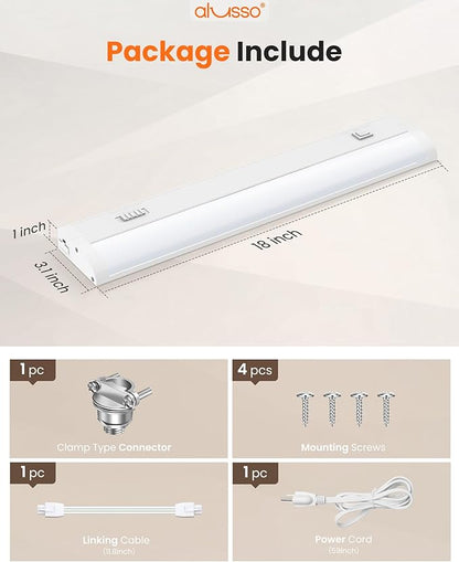 ALUSSO 18 Inch LED Under Cabinet Lighting Hardwired & Plug in 120V, 5CCT Color Selectable 2700K-5000K Dimmable 10W 850LM High Brightness, Strip Linkable Under Counter Lights for Kitchen Sink, 1 Pack