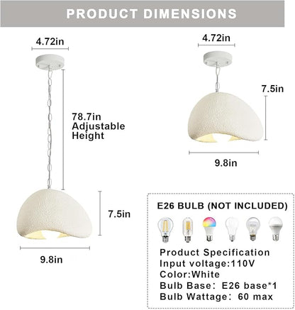 Wabi Sabi Pendant Lights,9.8in White Modern Pendant Light Resin Hanging Lamp Kitchen Island Lighting Modern Japandi Chandelier for Dining Room Bedroom Hallway Foyer