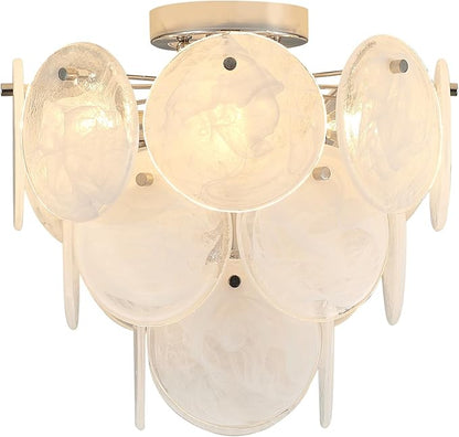Modern Flush Mount Glass Ceiling Light Chrome Finish, Hallway Lights Vintage Chandelier, 4-Light Unique Light Fixture for Bedroom Entryway Kitchen