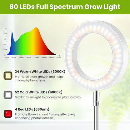 Kullsinss White Grow Light, Full Spectrum LED Plant Lighs for Indoor Growing with 6/12/16H Timer, 3 Color Modes, 5 Brightness, 10"-60" Height Adjustable Plant Lamp for Tall Indoor Plants (3 Pack)