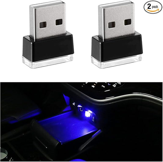 2 PCS USB LED Car Interior Atmosphere Lamp, Portable Mini LED Night Light, Plug-in USB Interface Trunk Ambient Lighting Kit, Universal Interior Car Accessories (Blue)