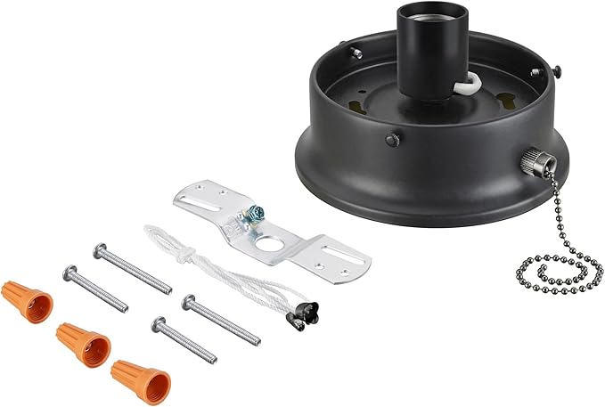 Aspen Creative 22104-01-1, Flush Mount Ceiling Fixture Shade Holder Kit with On/Off Pull Chain Switch in Matte Black Finish 4-1/2" Fitter, 5" Diameter x 1-3/4" Height