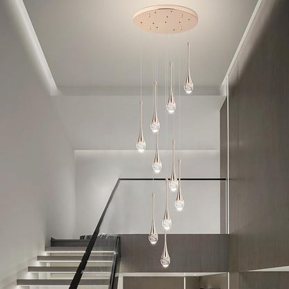 Modern Crystal Chandelier 9-Lights Gold, H98.5'' High Ceiling Spiral Dimmable LED Bubble Crystal Raindrop Light Fixture for Foyer Entryway Dining Room Remote Control