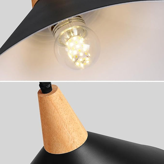 Modern Black Pendant Light Fixtures, 11.8" Farmhouse Wood Pendant Lighting, Industrial Cone Hanging Lights for Kitchen Island,Dining Room,Hallway,Barn,Entryway,Restaurant