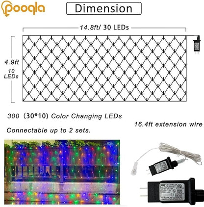 Colorful Net Lights Outdoor, 300 LED Christmas Net Mesh Lights for Bushes 14.8x4.9ft, 8 Modes Waterproof Twinkle String Light Connectable for Christmas Hedge Yard Garden Party Decor