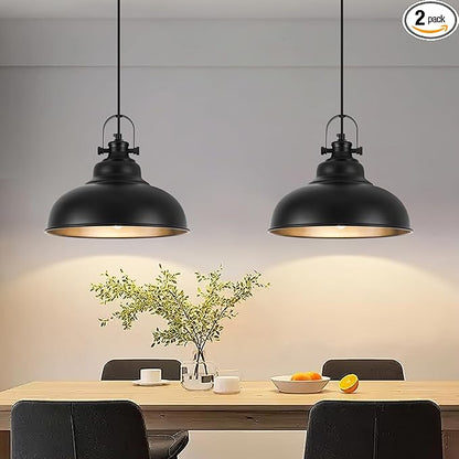 Black Pendant Lights Kitchen Island, 2 Pack Kitchen Island Lighting, Farmhouse Pendant Light Fixtures (11.41" W), Island Pendant Light for Kitchen, Dining Room, Bedroom