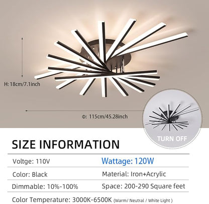 JAYMP 9 Lights Linear Modern Ceiling Lamp 45.3 inch Dimmable Led Semi Flush Mount Black Ceiling Light Fixture for Bedroom Dining Room Kitchen Island Living Room