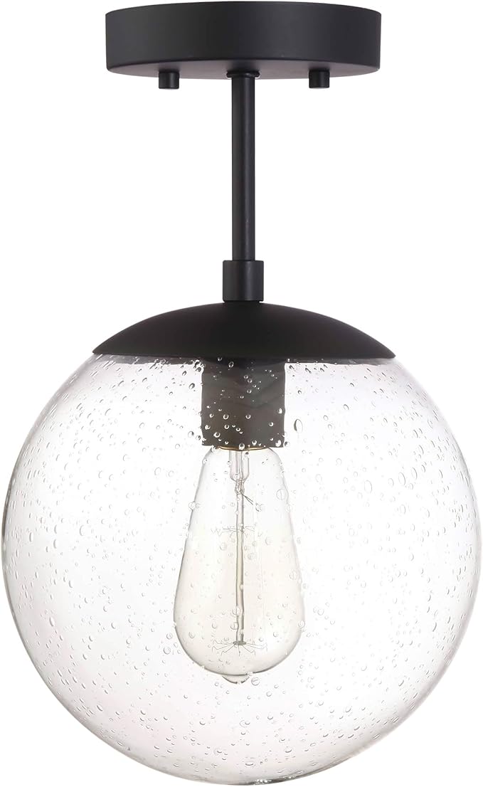 Design House Gracelyn 1-Light Dimmable Semi-Flush Ceiling Light, Clear Seedy Glass, Matte Black, 588517