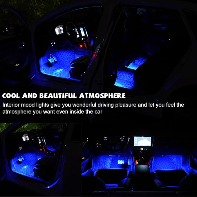 povtii Car LED Strip Light, 24 LED RGB Auto Under Dash Interior Atmosphere Lights, USB Vehicle Decorative Lamp Ambient Night Light Strip, Lighting Kit Car Accessories (Blue)
