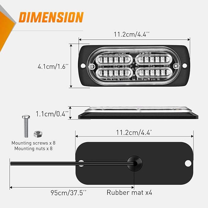 Nilight 4PCS 24LED Emergency Strobe lights 12V 24V Blue Surface Mount Grille Hazard Safety Warning Light Sync Feature Side Flashing Marker Flash for Car Truck Campers
