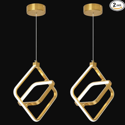 Modern LED Chandelier Gold Rectangular Pendant Light Fixtures 4000K 20W Dimmable Height Adjustable Pendant Lighting for Dining Room Kitchen Island Bedroom Living Room Foyer（2-Pack）