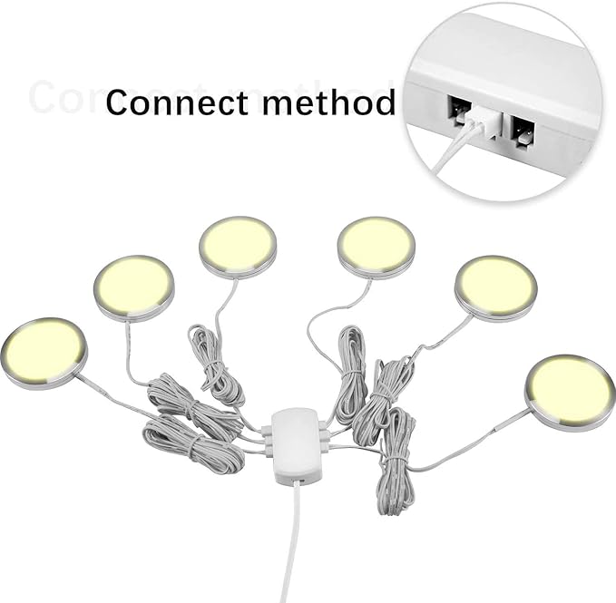 Cefrank Led Dimmable Puck Lights,Set of 6 Warm White Under Cabinet Lighting Kit w/Rotary Dimmer Switch, Total of 12W, LED Counter Light Above/in/Under Kitchen Closet Bookcase, Shelf