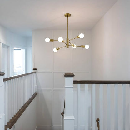 HHR Modern Chandelier Ceiling Light Fixture, 6-Light Brushed Gold Sputnik Chandelier for Kitchen Island Bedroom Living Room, 26-Inch Mid Century Dining Room Light Fixture Over Table, E26