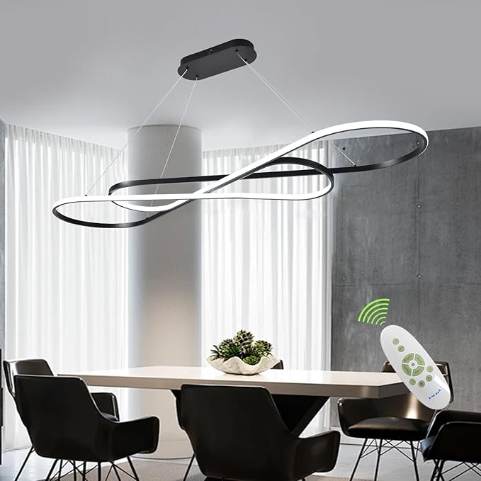 Large Modern LED Pendant Light 59.06" LED Chandelier for Dining Room Light Fixture Modern Height Adjustable Kitchen Island Ceiling Hanging Pendant Chandelier for Dining Table with Remote