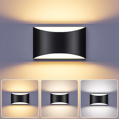 Black Modern LED Wall Sconce, 3 Colors Indoor Wall Lights, 10W Hardwired Up and Down Aluminum Wall Mount Lamp for Bedroom Living Room Hallway Corridor (Black, 1 Pack)