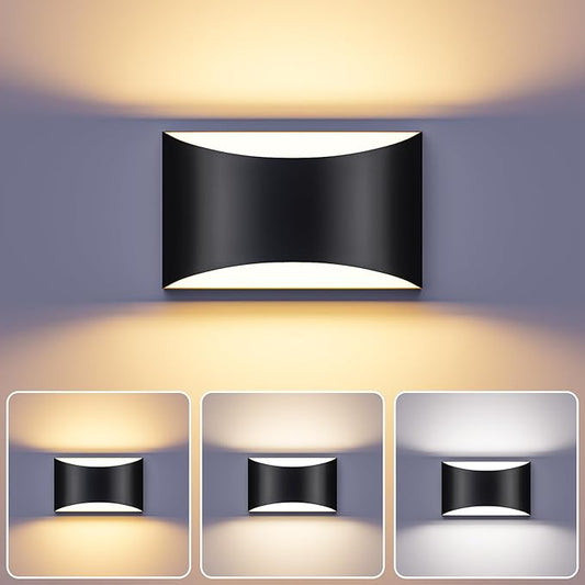Black Modern LED Wall Sconce, 3 Colors Indoor Wall Lights, 10W Hardwired Up and Down Aluminum Wall Mount Lamp for Bedroom Living Room Hallway Corridor (Black, 1 Pack)