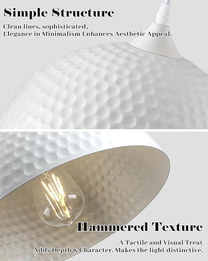 Hammered Dome Pendant Light 1 Pack, White Pendant Lights, 12 Inch Metal Industrial Pendant Light, Kitchen Island Pendant Lights for Kitchen, Dining Room, Bar