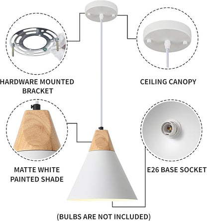 White Pendant Light, 2 Packs 9.4inch Farmhouse Pendant Light, Kitchen Pendant Lights, Pendant Lights Kitchen Island for Living Room, Bar, Bedroom, Office