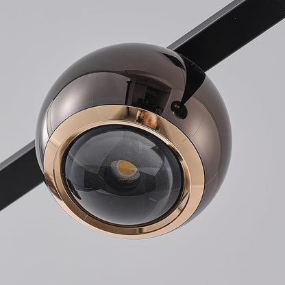 ORANOOR Modern LED Pendant Lights, Dimmable 47in Linear Globe LED Chandelier Lighting, Black & Gold Dining Room Hanging Light Fixtures Kitchen Island 5-Globe Pendant Light for Dining Table (3150lm)