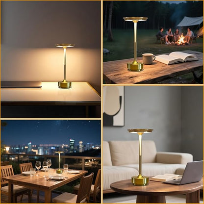 Ecolume Cordless Table Lamp,LED Portable Battery Operated Lamp, Dimmable Stepless 3-Color LED with Memory Function. Portable for Home Office/Dinner/Restaurant/Living Room.(Gold)