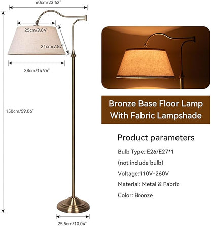 Swing Arm Floor Lamp, Brass Floor Lamps for Living Room with 180° Adjustable Cantilever, Beige Linen Lampshade, Mid Century Floor Lamp for Bedroom Office Home Nursery Study Room Hotel(Bronze)