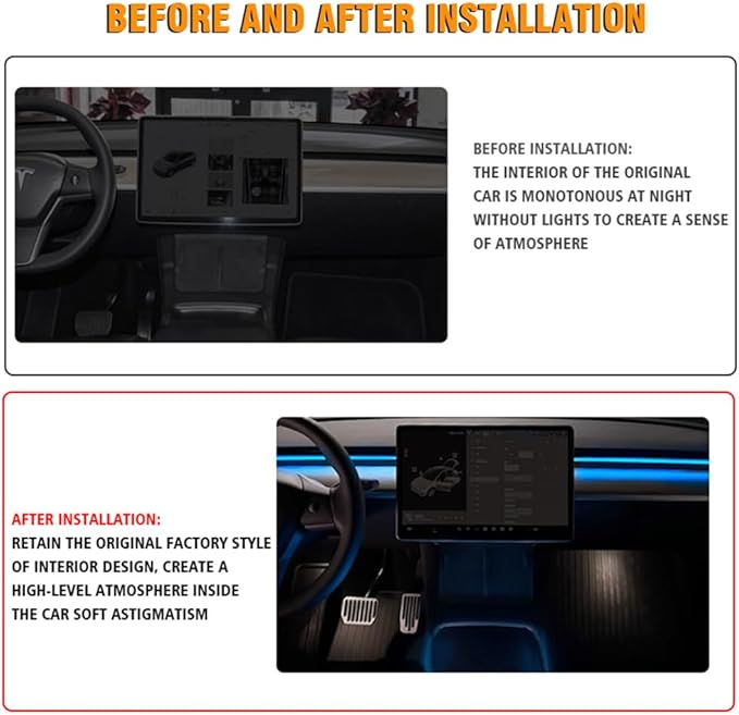 Tlyard Center Console LED Strip Lights for Tesla Model 3 2017-2023, Plug-and-Play, Ambient Light with Human Sensor, Center Console Dashboard Inside Car Lighting Decorations
