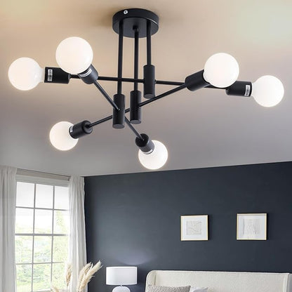 20.5 Inch Black Sputnik Ceiling Light Fixture 6-Light Black Sputnik Chandeliers, Mid Century Chandelier Modern Chandelier for Dining Room, Living Room, Bedroom, E26 Base