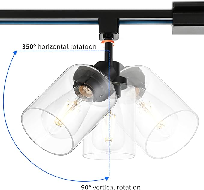 4 Pack H Track Lighting Heads Black Track Lighting Fixtures Ceiling with Clear Glass Shades, H Type Track Lighting Replacement Heads Indoor Spotlight for Accent Retail Kitchen Island Lighting