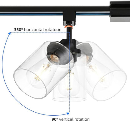 4 Pack H Track Lighting Heads Black Track Lighting Fixtures Ceiling with Clear Glass Shades, H Type Track Lighting Replacement Heads Indoor Spotlight for Accent Retail Kitchen Island Lighting