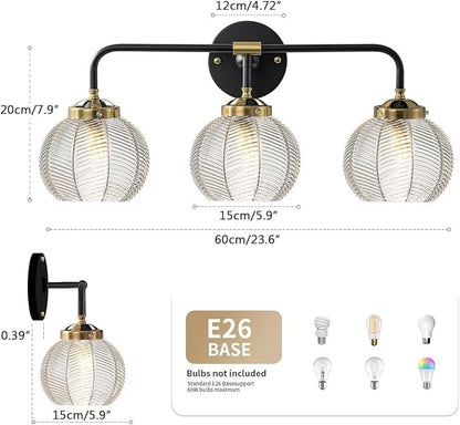 Bathroom Vanity Light Clear Glass Globe Wall Light Fixture Ribbed Glass Shade Mid Century Wall Sconce Lights Fixtures Over Mirror Modern Art Deco Sconces Farmhouse Bathroom Lighting