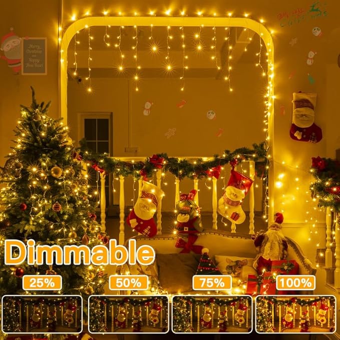 Ollny Icicle Lights for Outside 504LED 41FT, Warm White Christmas Light with Remote 8Modes Timers Waterproof, Plug in Connectable Hanging Lights for Outdoor Indoor House Roof Holiday