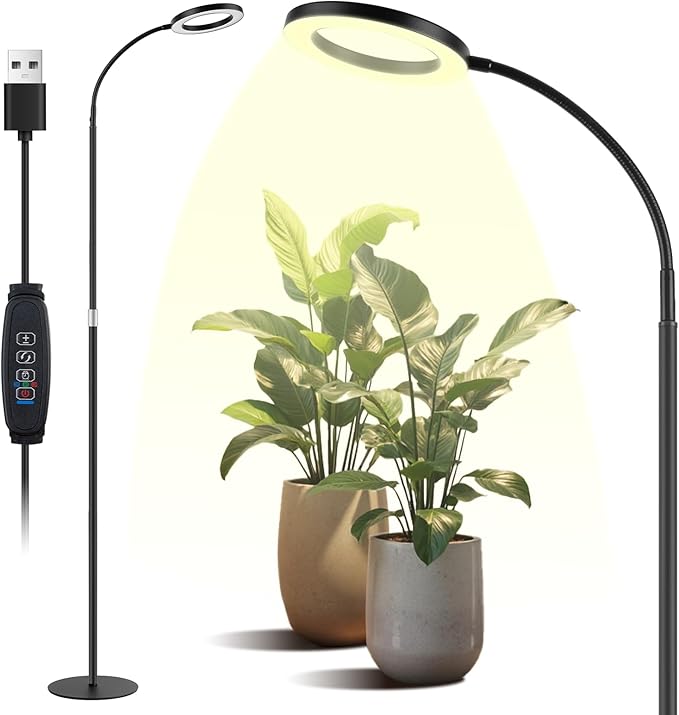 Grow Lights for Indoor Plants, Full Spectrum Plant Grow Light with 3/9/12H Timer, 3 Color Modes, 10 Brightness, Adjustable Growing Lamp for Large Indoor Plants, 51.2-66.9 Inch