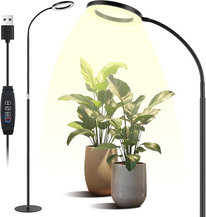 Grow Lights for Indoor Plants, Full Spectrum Plant Grow Light with 3/9/12H Timer, 3 Color Modes, 10 Brightness, Adjustable Growing Lamp for Large Indoor Plants, 51.2-66.9 Inch