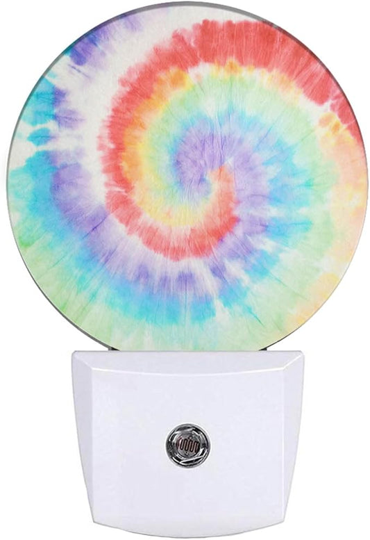 EKOBLA Tie Dye Plug-in Night Light, Rainbow Spiral Colorful LED Nightlight with Auto Sensor for Bedroom & Bathroom