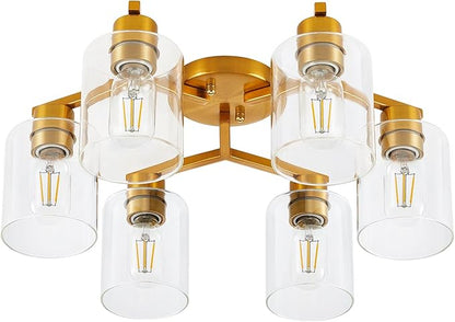 Gold Kitchen Lighting Fixtures Ceiling Dining Room Light Fixtures Brass Kitchen Ceiling Light Fixture Large Chandelier for Living Room Semi Flush Mount with Clear Glass Shade